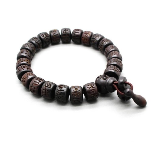 Hand-carved Peach Wood Malas Tibetan Buddhist Prayer Bracelet