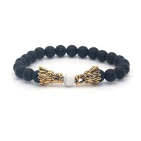 Double Dragon Head Onyx Bead Bracelets [11 Variations]