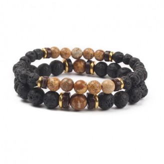 Lava Stone and Mala Beads Couple Bracelets [Set of 2] [4 Variants]
