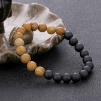 Black Matte and Wood Beads Bracelet