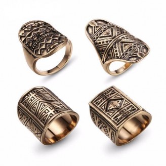 Tribal Patterned Boho Ring Set [4 Rings] [2 Colours ]
