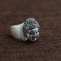 Vintage Style Buddha Pure Silver Buddhist Mantra Ring