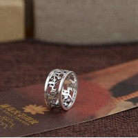 Pure Silver Six Sayings Hollow Buddhist Mantra Ring