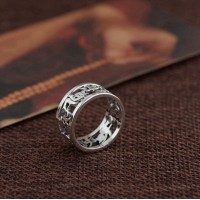 Pure Silver Six Sayings Hollow Buddhist Mantra Ring