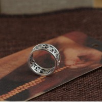 Pure Silver Six Sayings Hollow Buddhist Mantra Ring