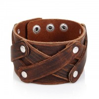 Retro Vintage Wide Brown Leather Cuff Bracelet [12 Variants]