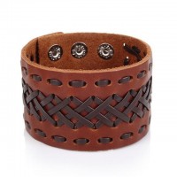 Retro Vintage Wide Brown Leather Cuff Bracelet [12 Variants]