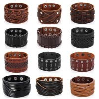 Retro Vintage Wide Brown Leather Cuff Bracelet [12 Variants]