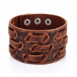 Retro Vintage Wide Brown Leather Cuff Bracelet [12 Variants]
