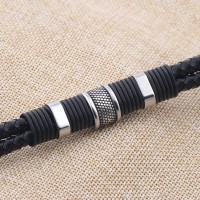 Dual Layer Handmade Black Braided Leather Bracelet