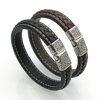 Sleek Stainless Steel Leather Bracelet [2 Variants]