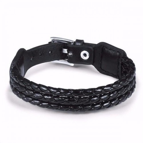 Black Multilayered Buckle Leather Bracelet