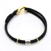 Black Leather Silver Zodiac Signs Charm Bracelet [12 Variants]