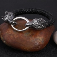 Wolf Braided Leather Bracelet