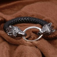 Wolf Braided Leather Bracelet