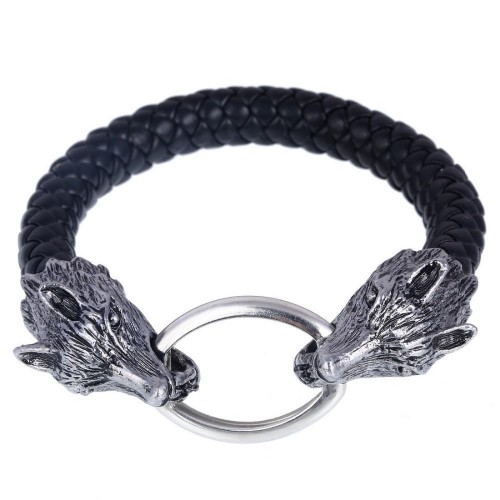 Wolf Braided Leather Bracelet