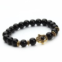 Antique Lava Stone Hamsa Hand Bracelet [Silver - Gold]