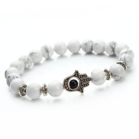 Antique Lava Stone Hamsa Hand Bracelet [Silver - Gold]