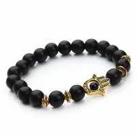 Antique Lava Stone Hamsa Hand Bracelet [Silver - Gold]