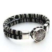 Silk Dual Cord Tibetan Silver Flower Snap Button Bracelet [12 Variants]