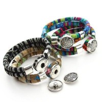 Silk Dual Cord Tibetan Silver Flower Snap Button Bracelet [12 Variants]