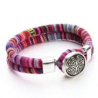 Silk Dual Cord Tibetan Silver Flower Snap Button Bracelet [12 Variants]