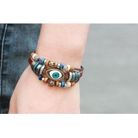 Evil Eye Charm Adjustable Leather Bracelet [6 Colors]