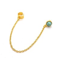 Round Turquoise Stud with Chained Cuff