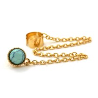 Round Turquoise Stud with Chained Cuff