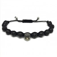 Skull Micro Paved Lava Stone Bracelet