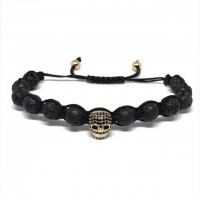 Skull Micro Paved Lava Stone Bracelet