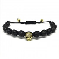 Skull Micro Paved Lava Stone Bracelet