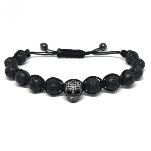 Skull Micro Paved Lava Stone Bracelet