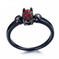 Vintage Oval Fire Opal Black Ring