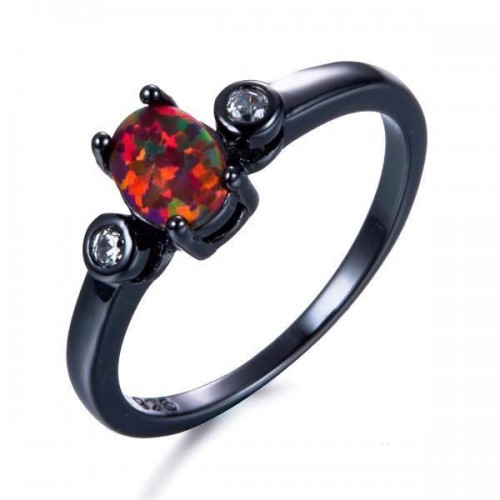 Vintage Oval Fire Opal Black Ring