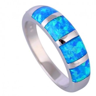 Classic Ocean Blue Silver Opal Ring