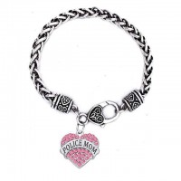 'Police Mom' Crystal Heart Charm Chain Bracelets [5 Variants]