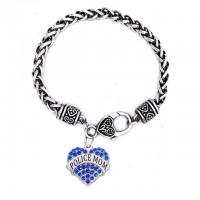 'Police Mom' Crystal Heart Charm Chain Bracelets [5 Variants]