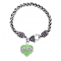 'Police Mom' Crystal Heart Charm Chain Bracelets [5 Variants]