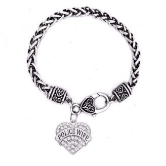 'Police Wife' Crystal Heart Charm Chain Bracelets [5 Variants]