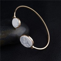 Marble Stone Round Cuff Gold Bracelet [3 Variants]
