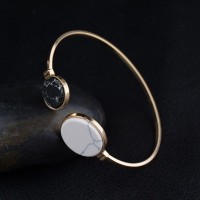Marble Stone Round Cuff Gold Bracelet [3 Variants]