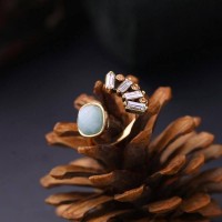 Gold Crystal Quartz Moonstone Ring