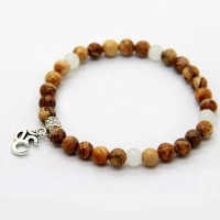 Om Charm Jasper Stone Bead Bracelet