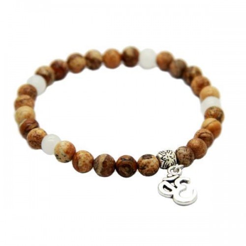 Om Charm Jasper Stone Bead Bracelet