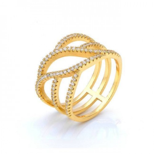 Yellow Gold Pavé Petal Triple Layered Ring