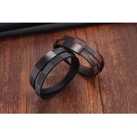 Geometric Leather Stainless Steel Magnetic Wrap Bracelet [2 Variants]