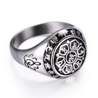 Buddhist Lotus Mantra Stainless Steel Ring